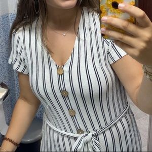 Long striped dress with buttons and low slit